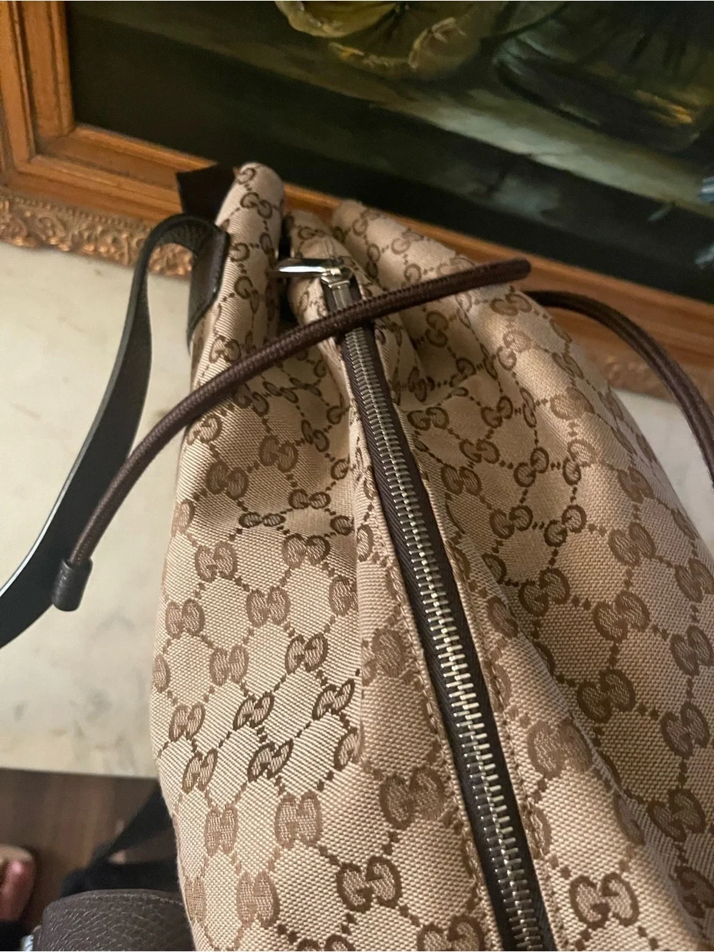 Gucci Beige and Brown Signature Canvas Backpack Insert